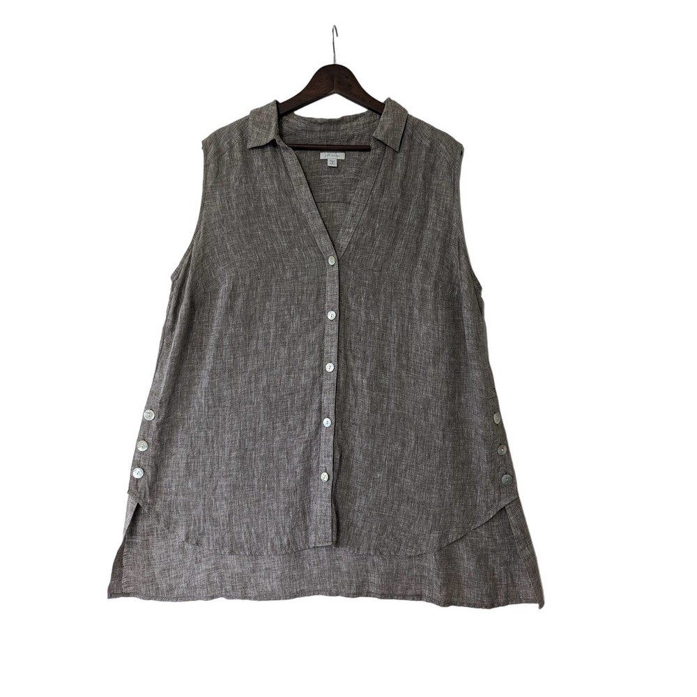 J. Jill Love Linen 100% Linen Brown Sleeveless Button Up Tunic Top Womens 1X